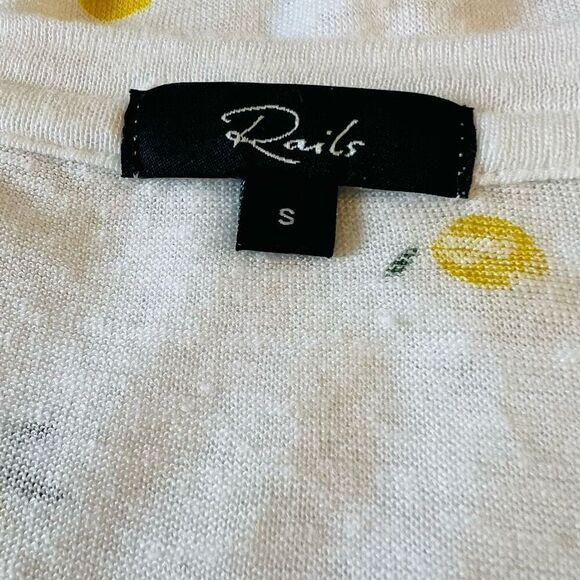 Rails T-Shirt Tee Citron Oversized White Linen Blend Lemon Print - Picture 5 of 6